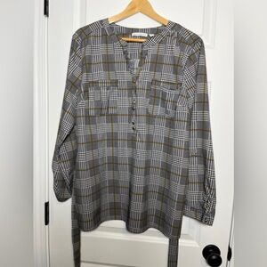 Notations Black and Mustard Plaid Button-Front Women’s Shirt Size XL